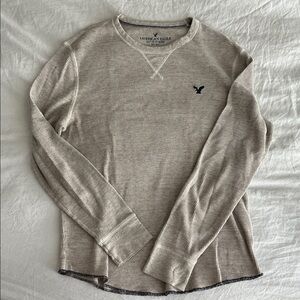 American Eagle Outfitters Waffle Knit Oatmeal Tan Long Sleeve Tee Mens Large